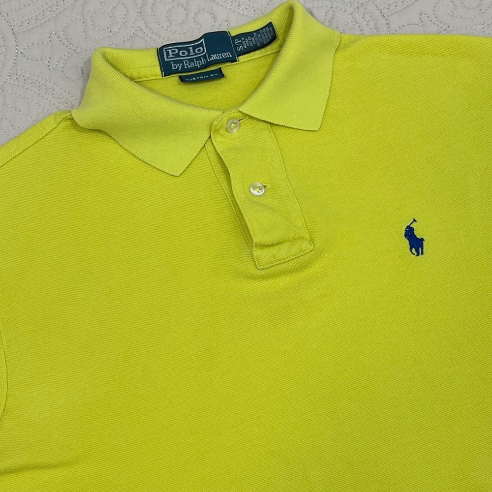 Polo Ralph Lauren Mens Custom Fit Polo Shirt Chartreuse Blue Pony Small S/Pe